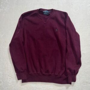 Polo Ralph Lauren Mens XXL Burgundy Maroon Crewneck Sweatshirt Green Pony Logo